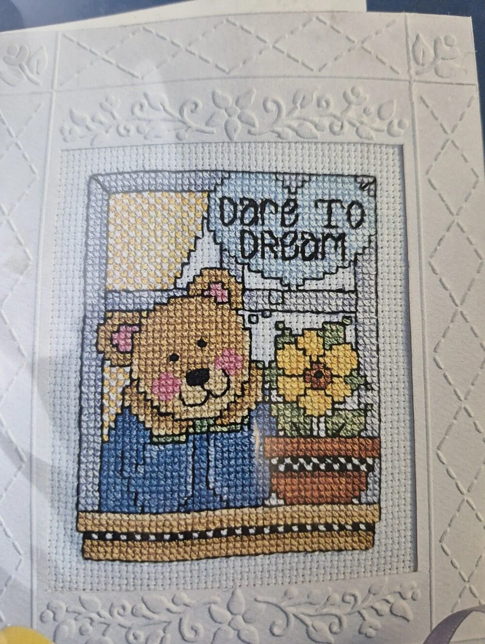 Design Works Crafts #824 Cross Stitch Greetings Dare to Dream Bear Card Kit New